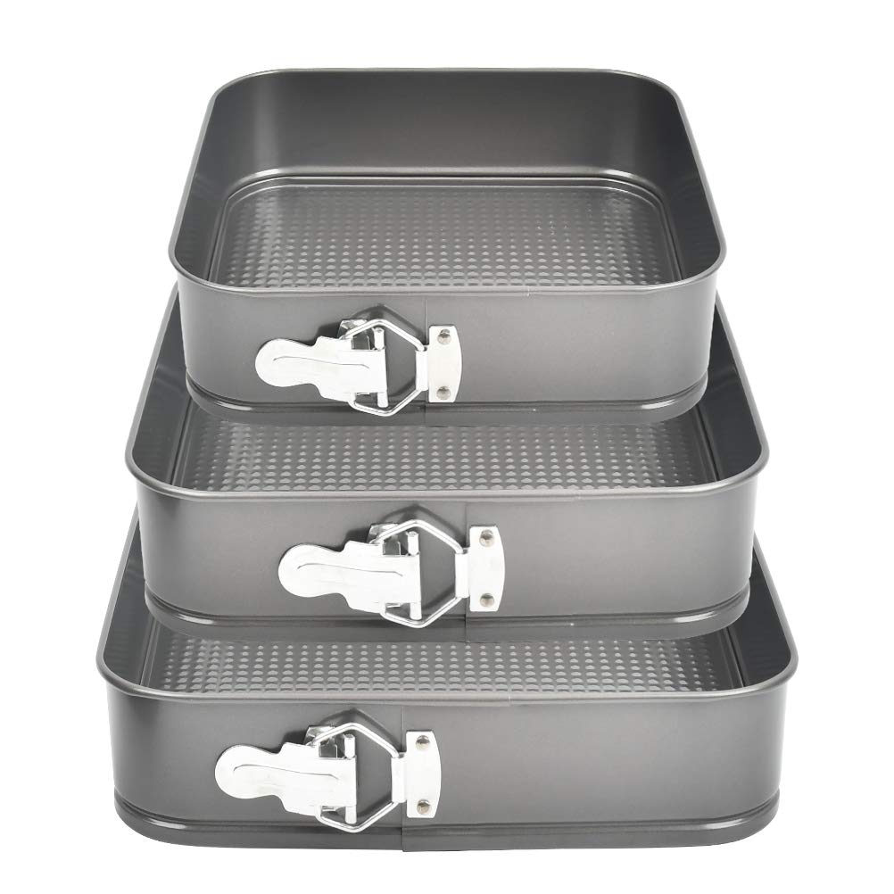 TIMESETL 3Piece of Spring Form O 24/26/28cm Quadratic Baking Pie Form with Tension Needle, Anti-Stick Coating Carbon Steel Baking Cake Form