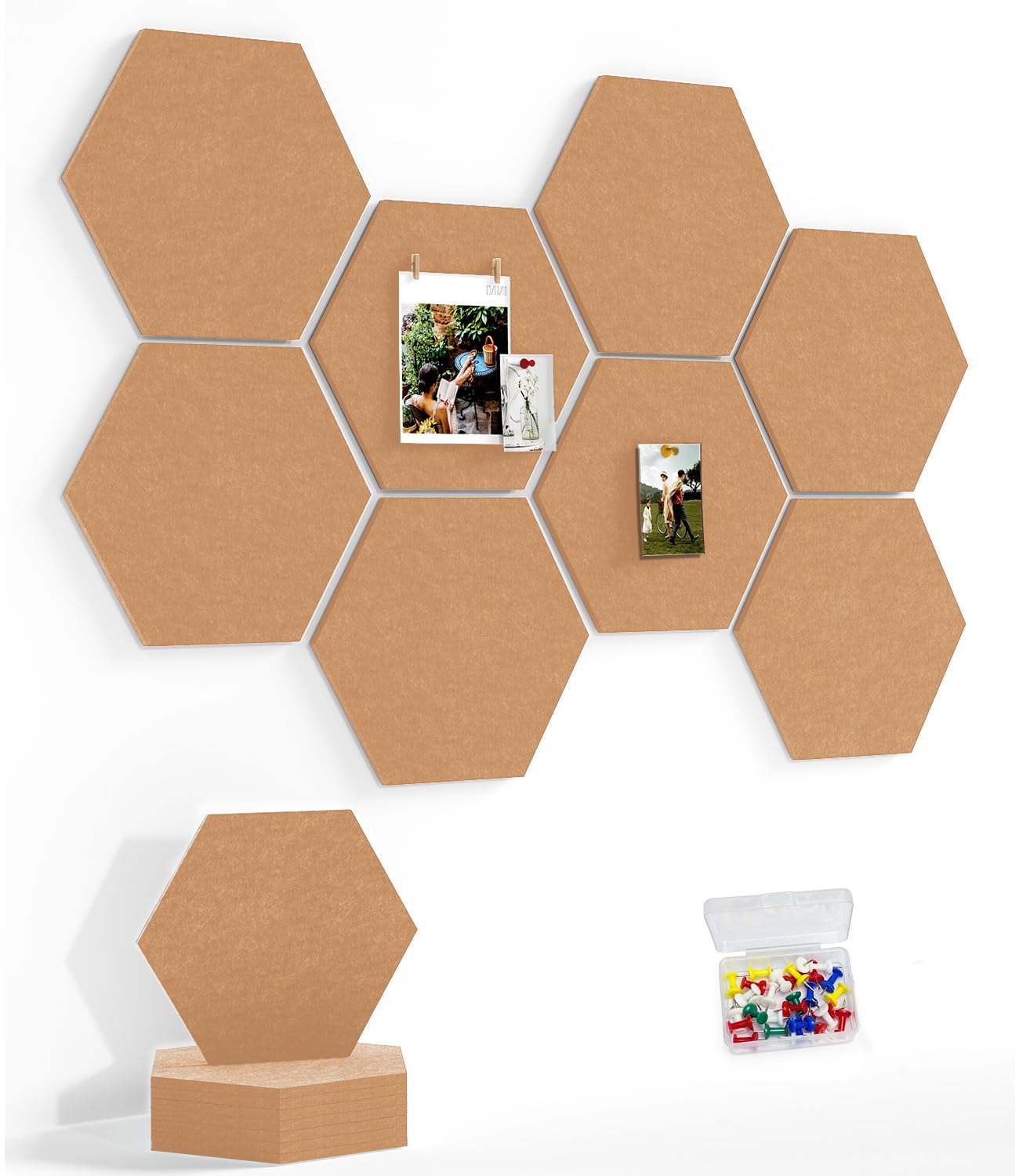 Uoisaiko Pin Board Large Notice Board, Hexagon Memo Board 30 Pins 8 Pack Alternative to Cork Board, Felt Board Tiles Bulletin Board for Home Office Classroom, Felt Wall Tiles for Wall Decoration