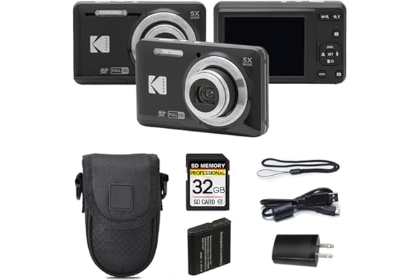 Kodak PIXPRO FZ55 Digital Camera Black | 16MP Compact Point & Shoot, 5X Optical Zoom, 28mm Wide Angle Lens, 1080P Full HD Video, Black + Camera Case & 32GB SD Card