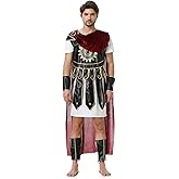 GRAJTCIN Men's Roman Gladiator Costumes Brave Medieval Warrior Costume Set for Halloween Party