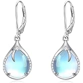 S925 Sterling Silver Moonstone Earrings for Women June Birthstone Leverback Dangle Earring Birthday Valentine's Day Christmas Gift for Her