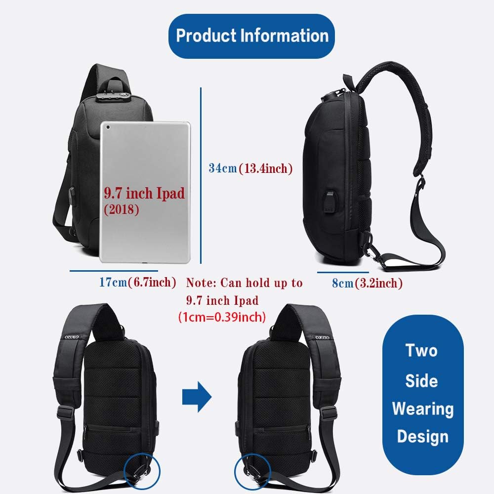  | OZUKO Sling Backpack USB Anti-Theft Men'S Chest Bag Casual Shoulder Bag | Casual Daypacks