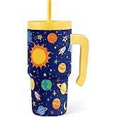 Outer Space Tumbler 20oz with Handle and Silicone Straw Lid for Kid, Insulated Stainless Steel Cup, Gift for Kids Boys, Gifts Idea for Birthday Christmas Back to School