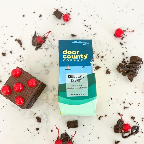 DOOR COUNTY COFFEE CHOCOLATE CHERRY FLAVORED WHOLE BEAN – 10 OZ BAG – MEDIUM ROAST – 100% SPECIALTY ARABICA – FLAVORED GOURMET – CHOCOLATE CHERRY