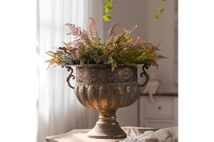 GENERIC Vintage Metal Decorative Urn Planter with Stand, Embossed Pattern, Bronze Finish (45 * 39 * 36CM)