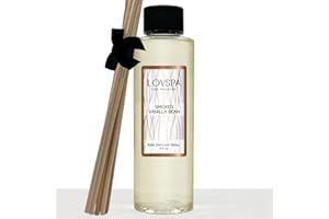 LOVSPA Smoked Vanilla Bean Reed Diffuser Oil Refill with Replacement Reed Sticks | Soothing Scent of Warm Vanilla, Amber and Tonka Bean | Air Freshener for Kitchen, Bathroom or Large Rooms