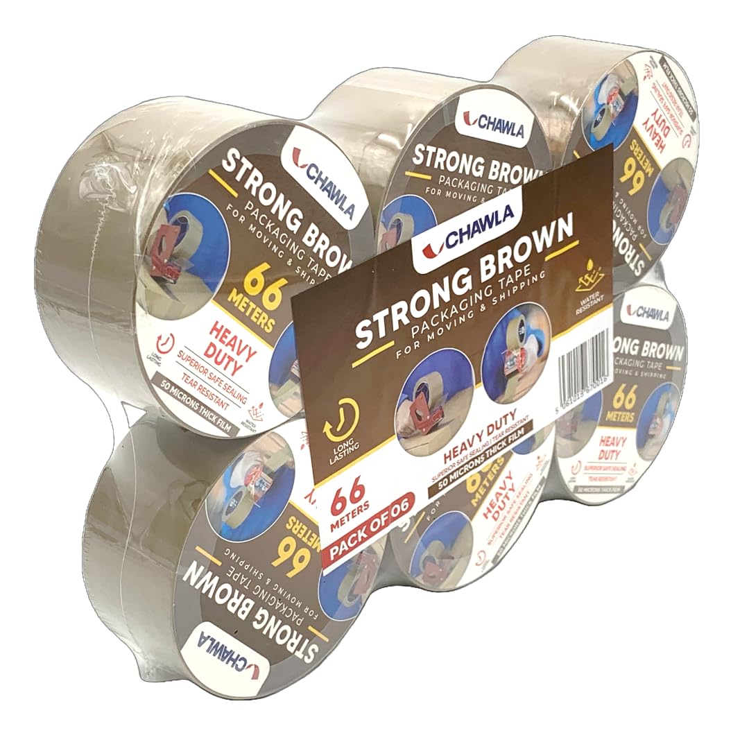 CHAWLA 6 Rolls Brown Packing Tape 48mm x 66m | HEAVY DUTY | For Moving, Boxes, Coffee Packaging | 6 Rolls