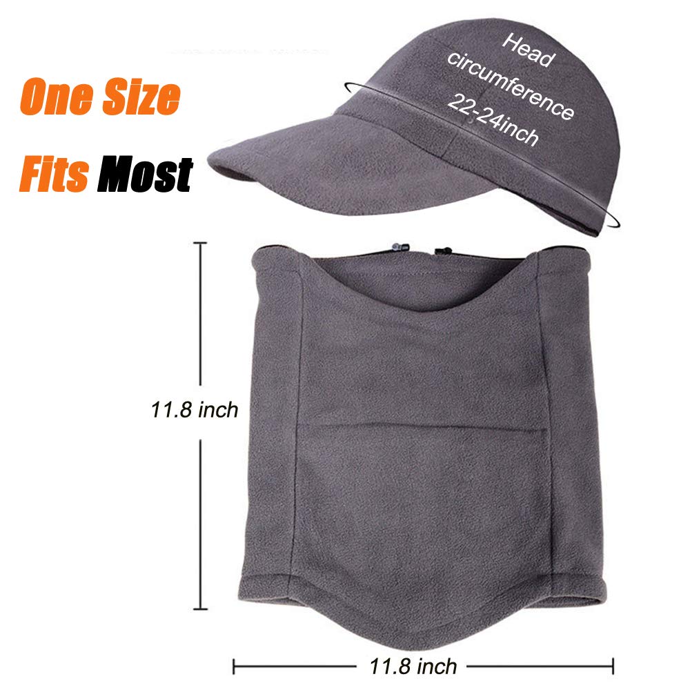 ToVii Winter Fleece Balaclava Hood Sets Ski Face Mask with Detachable Neck Warmer Windproof Thermal Protective Headgear Cap Grey