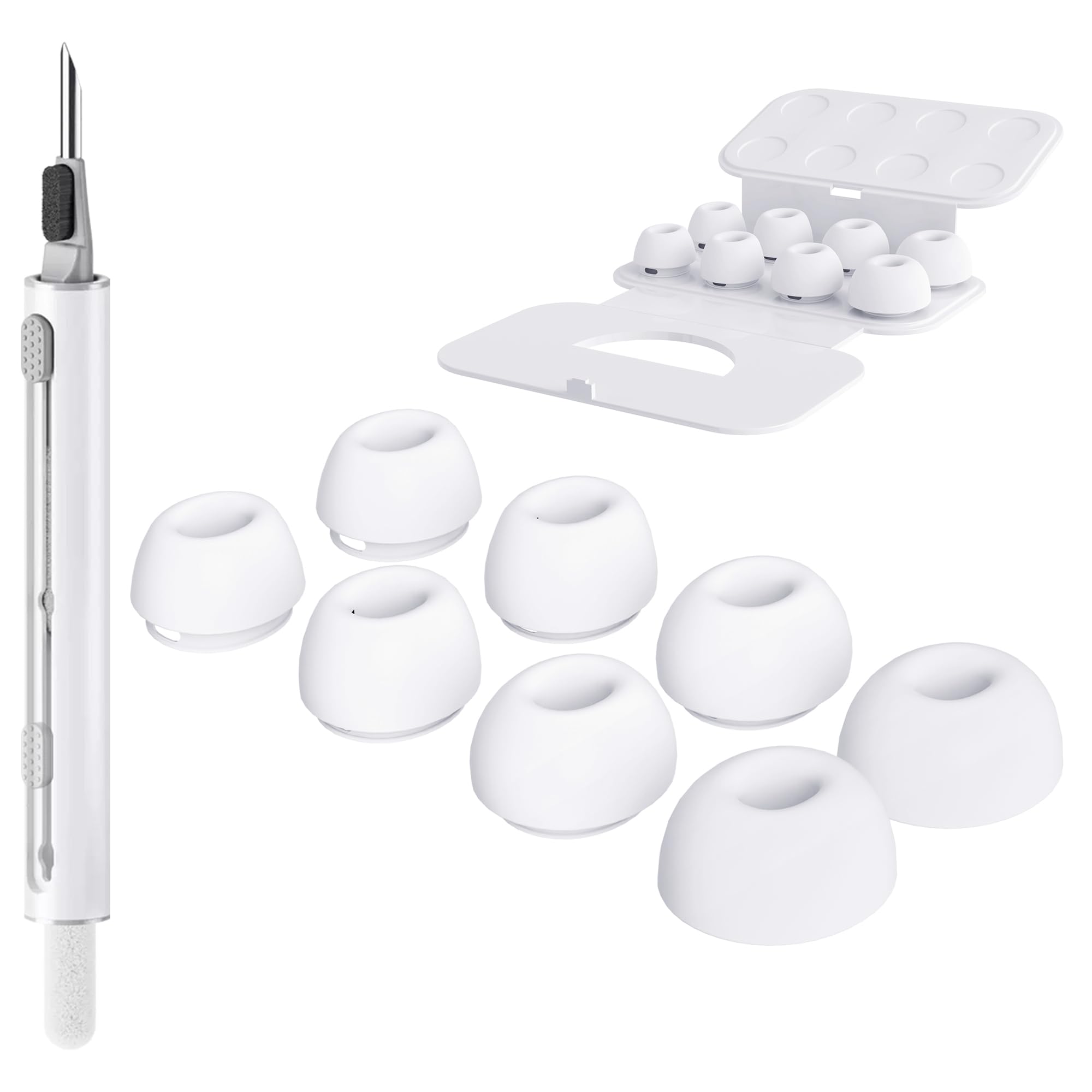 Seltureone 4 Pair Replacement Ear Tips for Airpods Pro/Airpods Pro 2, Noise Reduction Hole & Cleaning Kit, Anti-Slip Soft Silicone Replacement Earbuds(XS/S/M/L)