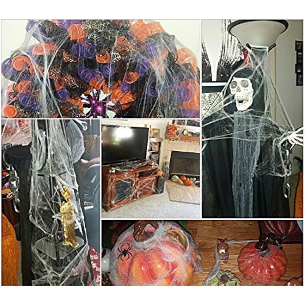 Halloween Stretch Spider Webs Indoor &amp; Outdoor Spooky Webbing With 50