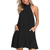 AUSELILY Womens Summer Dress Sleeveless Halter Neck Beach Dress Casual Sundresses with Pockets