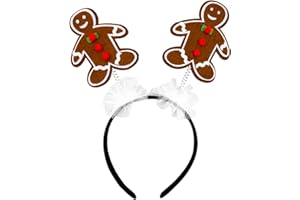 Needzo Gingerbread Man Headband with Tulle, Sparkly Festive Holiday Party Accessory, Stocking Stuffer, or Gift, One Size Fits Most