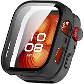 RuenTech Hard PC Case Compatible for HUAWEI Watch Fit 4 pro Case, Ultra-Thin Full Protective Bumper Cover with Tempered Glass Screen Protector (Matte Black, Watch Fit 4 Pro)