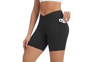 baleaf Crossover Biker Shorts Women 6" High Waisted Yoga Shorts with Pockets Bike Workout Spandex Compression