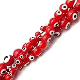 JM Design Red Evil Eye Glass Smooth Round Beads Size 6mm 15.5" Strand for Jewelry Making