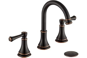 TimeArrow Oil Rubbed Bronze 8 inch Widespread Bathroom Sink Faucet 3 Holes with Pop-Up Drain, 2 Handle Modern Bathroom/Vanity/Lavatory Faucet with Brass 360° Swivel Spout, TAF830Y-ORB