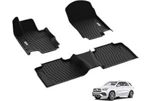 3W Floor Mats Compatible for Benz GLE 2020-2024 2025 350/43 AMG/ 450/53 AMG/ 580/63 AMG S(Not Fit for Coupe),TPE All Weather Custom Fit Floor Liner for Benz GLE,1st & 2nd Row Full Set Car Mats, Black