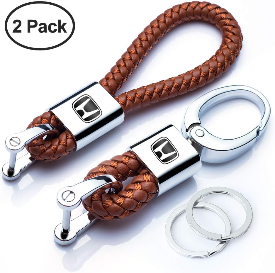Goshion 2Pack Genuine Leather Car Logo Keychain Key Chain Keyring Family Present for Man and Woman Suit for Honda