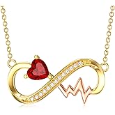 14K Solid Gold Infinity Necklace for Women Infinity Heartbeat Necklace Heart Gemstone Birthstone Infinity Heart Necklace Birthstone Nurse Necklace Jewelry Birthday Mother's Day Gifts for Her 16”-18”