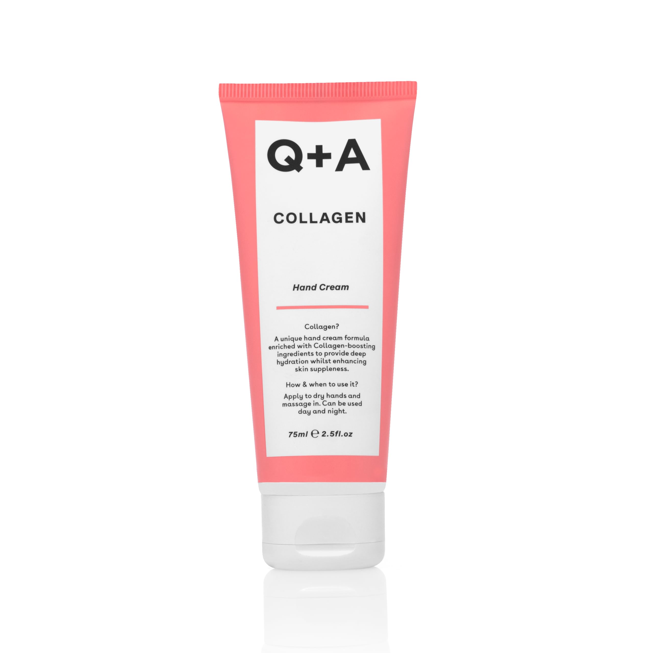 Q+A Collagen Hand Cream, Nourishing & Hydrating with Vegetable Collagen, Sugar Complex & Hematite, Golden Pear & Grape Scent, Vegan & Cruelty-Free, Recycled Packaging, Anti-Ageing Moisturiser, 75ml