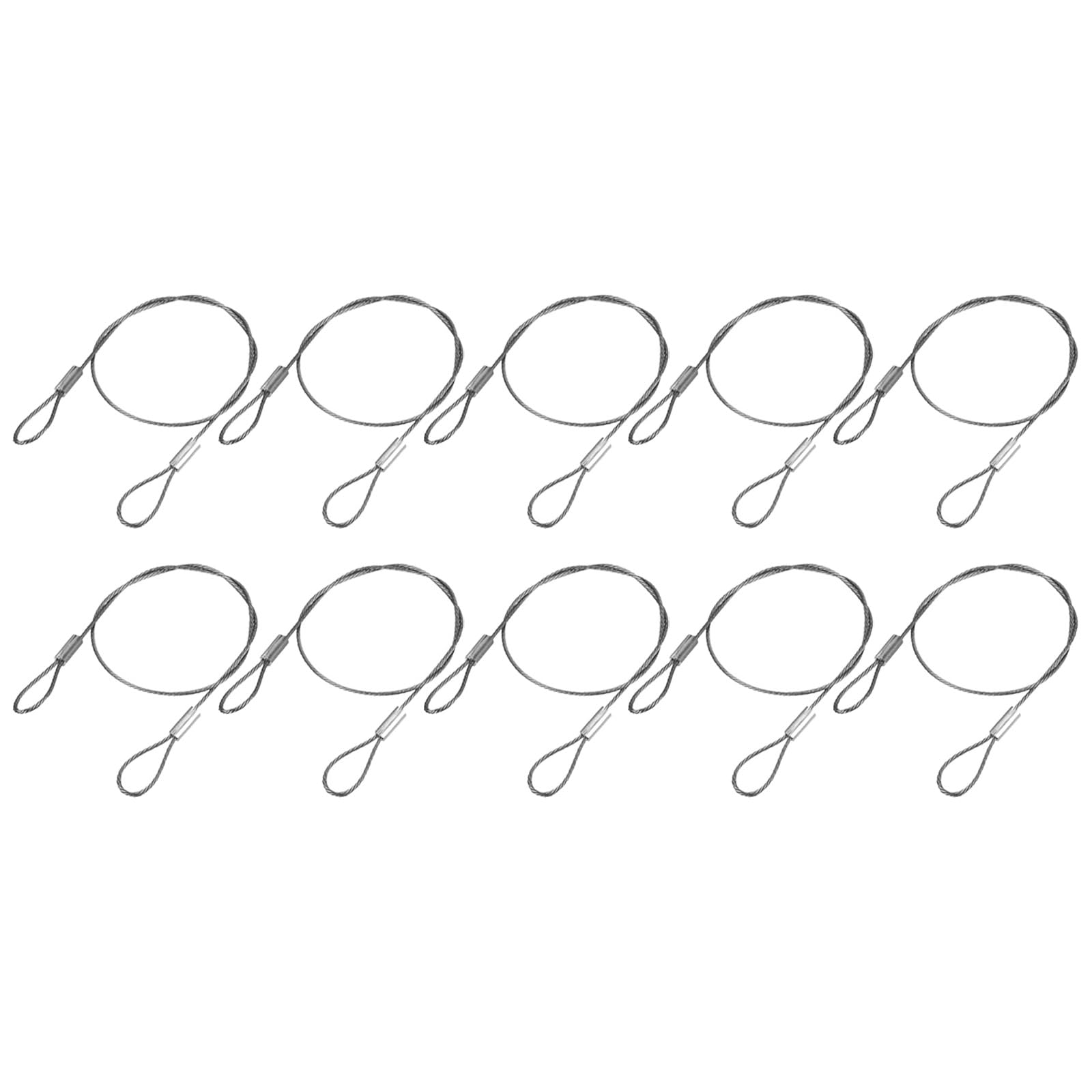 M METERXITY 10 Pcs Stage Light Safety Cable, 0.04 Inch Dia Security Rope with Double Loops | Great for Outdoor, DJ Stage, Lighting, Luggage Locks (Silver Tone, 12-Inch)