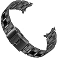 Juntan Stainless Steel Curved Solid End Tapered 20mm 22mm Watch Band Metal Watch Strap Bracelet Deployment Double FlipLock Buckle Silver Black