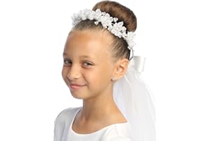 SWEA PEA & LILI Swea Pea & Lilli Girls First Communion Veil - White Holy 1st Communion Headpiece with Headband and Flowers