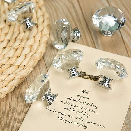 10pcs 40mm Diamond Crystal Glass Cabinet Knobs Cupboard Drawer