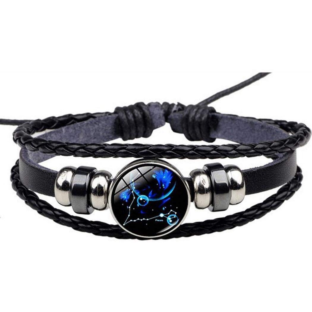 Minlop 12 Constellations Bracelets Hand-Woven Adjustable Bracelets, Retro Punk Style Bangle