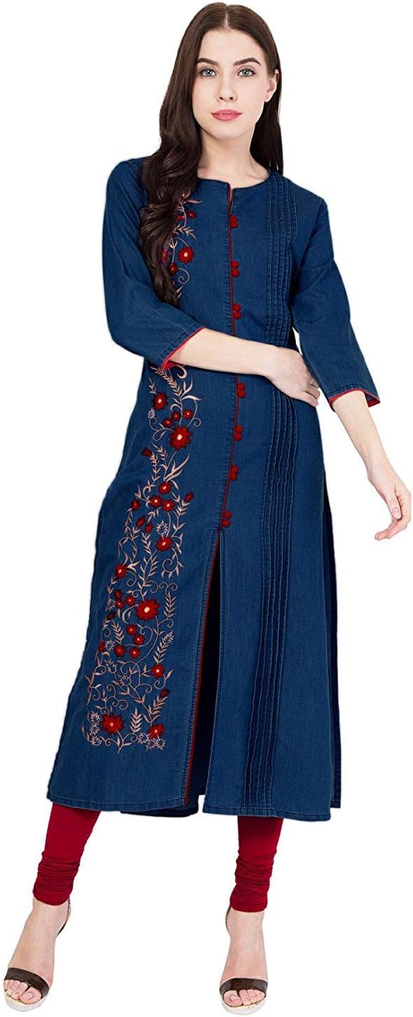 Westa Clothing Women's Regular Denim Kurta (WCJRF7438_Navy Blue_x-large)