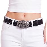 BODIY Skull Leather Buckle Belt Gothic Studded Waist Belt for Women Men | Punk Pu Wide Belts, Halloween Custom Accessories, Embossed Leather Belt,Rivet jeans belt, Unisex