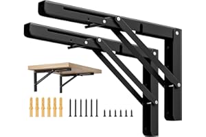 Cudebo 16 Inch Folding Shelf Brackets, Heavy Duty Shelf Brackets for Work Bench, Wall Desk, Support Tablette, Space Saving DI