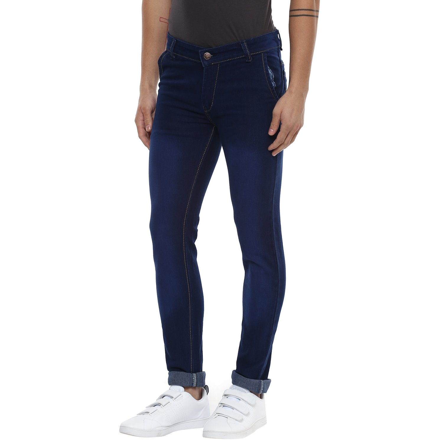urbano fashion men's dark blue slim fit stretch jeans