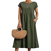 BIRW Cotton Linen Dresses for Women 2025 Summer Casual A Line Flowy Dress Beach Vacation Midi Gauze Dress with Pockets