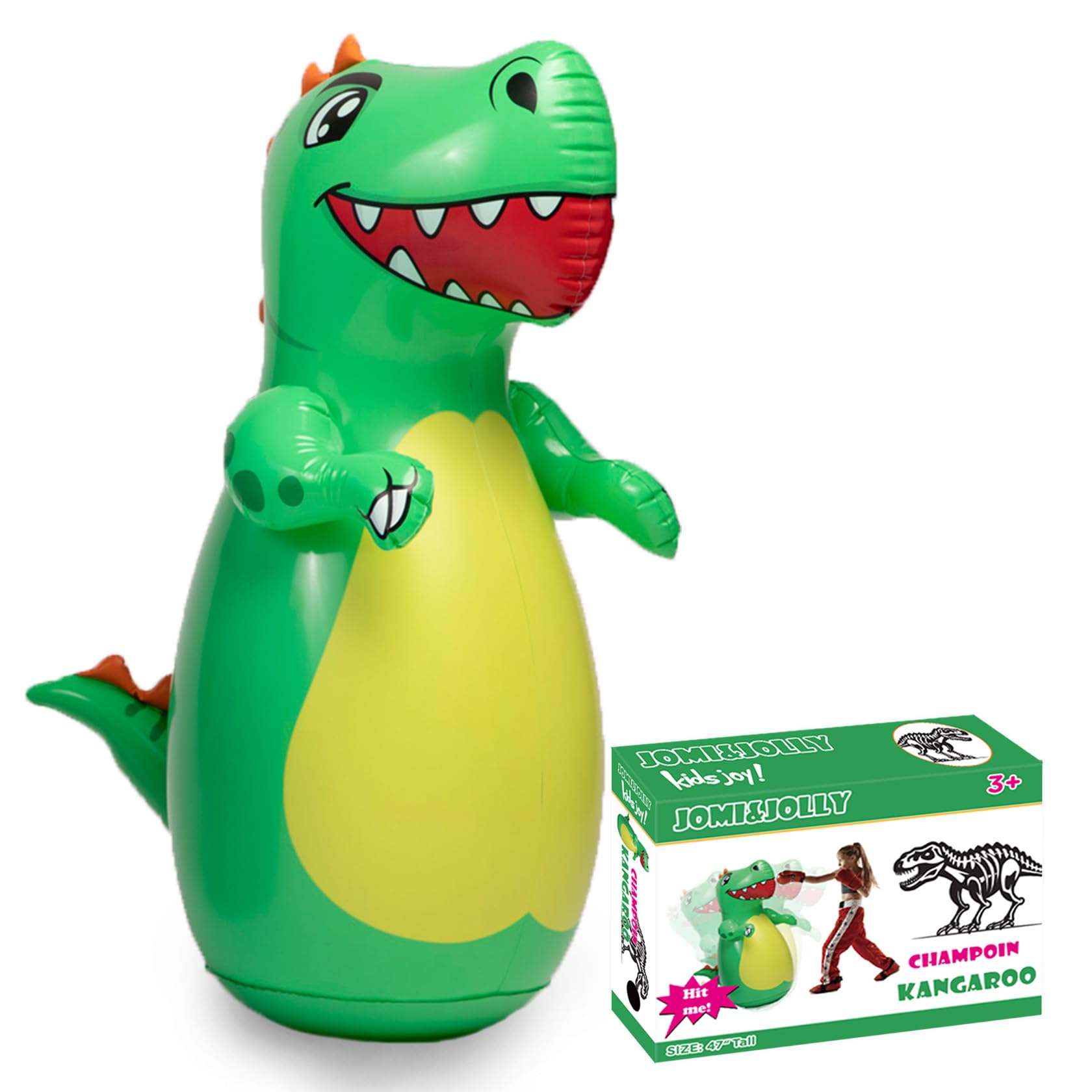 Photo 1 of Inflatable Dino Punching Bag for Kids - Durable Bop Bag Toy With Instant Bounce Back, Dinosaur Toys for Ages 3-7, Great for Boys and Girls (47" Tall)