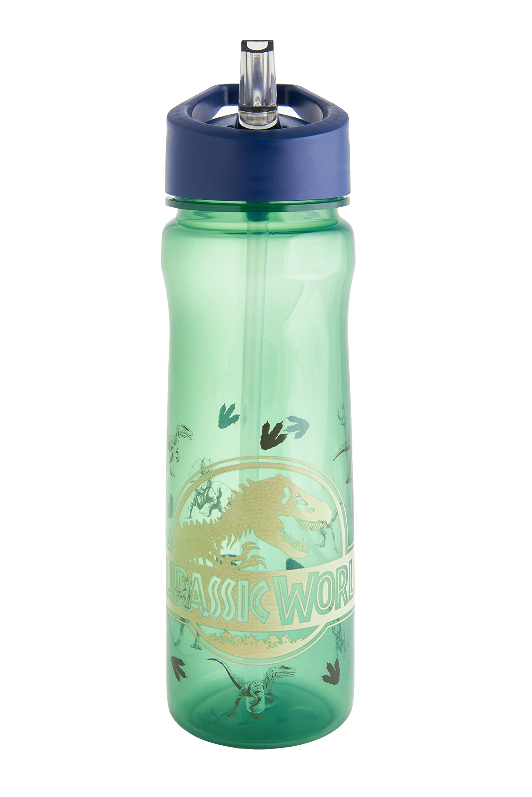 Jurassic World Bronze Water Bottle with Straw – Reusable Kids 600ml PP in Green & Blue – Official Merchandise by Polar Gear – BPA Free & Recyclable Plastic – for School Nursery Sports Picnic