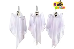 JOYIN 3 Pack Halloween Party Decoration 27.5" Hanging Ghosts, Cute Flying Ghost for Front Yard Patio Lawn Garden Party Décor and Holiday Decorations