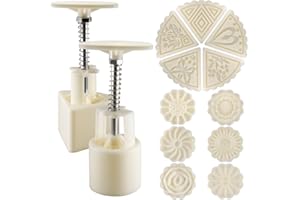 2 Sets Mooncake Mold Press 50g with 11 Stamps, SENHAI Flower and Triangle Shape Decoration Tools for Baking DIY Cookie - Whit