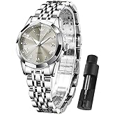 OLEVS Watch Women Sliver Dress Luxury Original Watch for Women Small Wrist Ladies Classic Round Face Hand Watch with Lights Stainless Steel Band Waterproof Quartz Analog Elegant Women Bracelet Watch