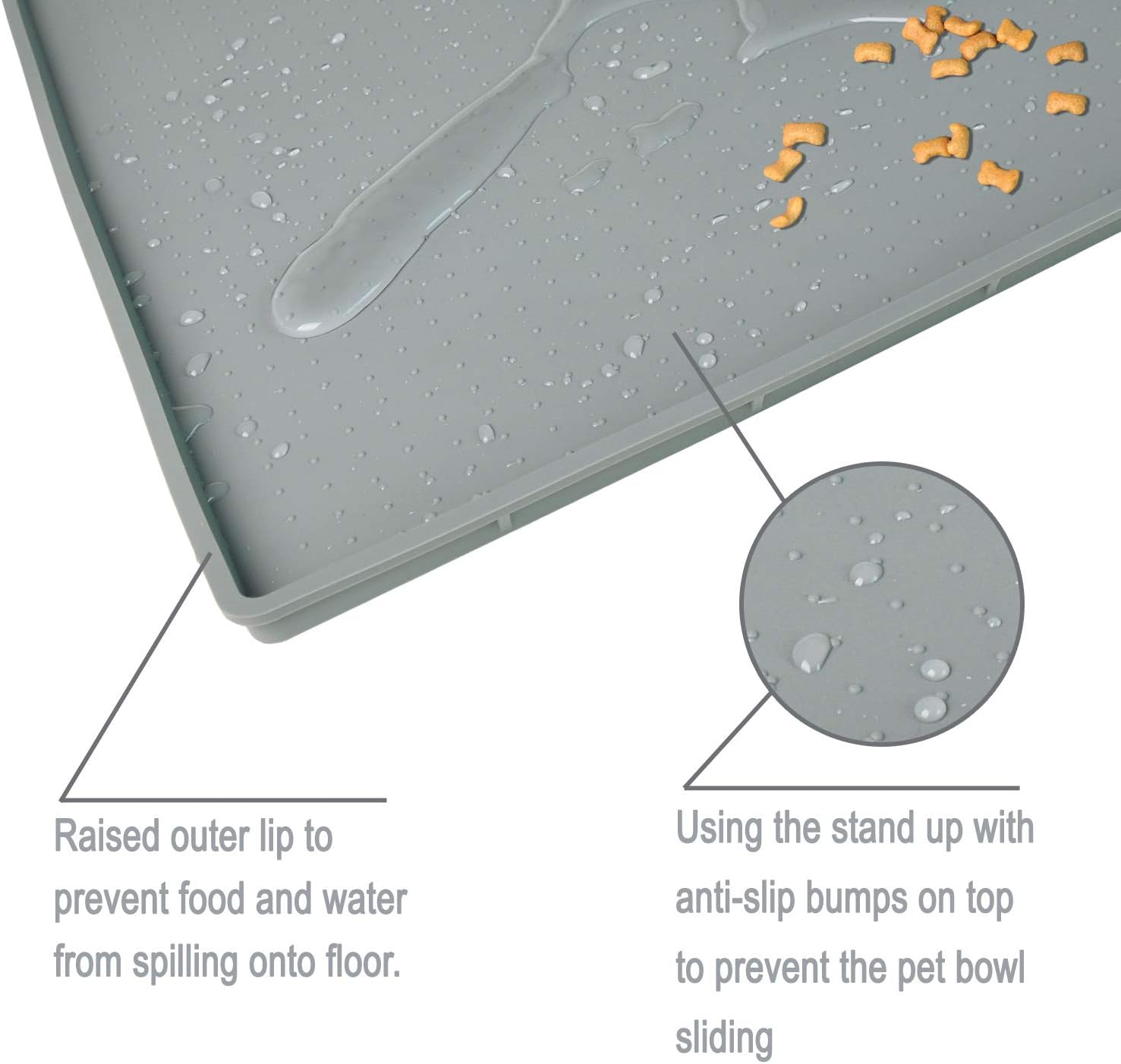 Mofason Pet Food Mat Waterproof Dog Mat 24”x16” Large – 0.5” inch Raised Edge, Dog Cat Silicone Feeding Placemat Water Bowl Tray for Floors, Nonslip Washable Dog Mat for Food and Water: Pet Supplies