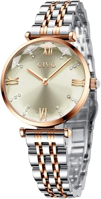 CIVO Reloj Mujer Relojes de Pulsera Analogico Minimalistas Oro Rosa Acero Inoxidable Impermeable Reloj para Mujeres Casual Negocios Vestid con Esfera Gris: Amazon.es: Relojes