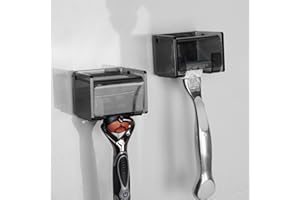 LUEXBOX 2 Pack Acrylic Razor Holder with Cover for Shower, Wall Mounted Razor Shaver Organizer with Suction Cup, Razor Hanger Rack Compatible with Gillette Fusion 5 Proglide, Mach 3 Classic (Gray Clear)