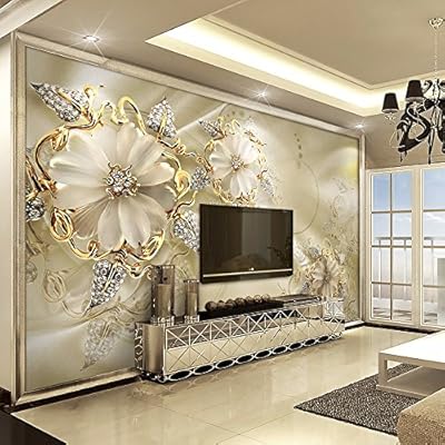 3d European Style Marble Diamond Jewelry Flower Wallpaper Mural