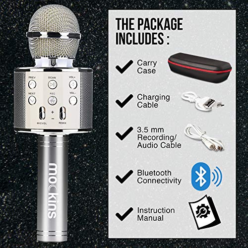 Nevlers Silver Bluetooth Karaoke Microphone for Kids with Built in