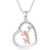 Cargari Sports Necklace 925 Sterling Silver Basketball/Soccer/Baseball/Tennis/Volleyball Heart Necklace Sport Gift