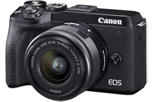 Canon EOS M6 Mark II Mirrorless Camera for Vlogging + 15-45mm Lens, CMOS, APS-C Sensor, Dual Pixel CMOS Auto Focus, Wi-Fi, Bl