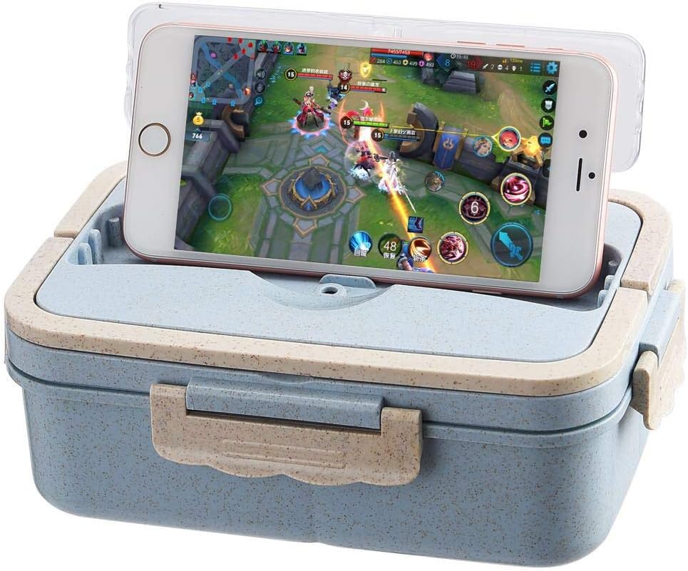 MINGPINHUIUS Bento Boxes for Adults Kids 1000ml Lunch Box for Men Women BPA Free Leak Proof Wheat Straw Material Food Container with Stainless Steel Spoon (Blue)