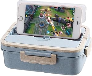 MINGPINHUIUS Bento Boxes for Adults Kids 1000ml Lunch Box for Men Women BPA Free Leak Proof Wheat Straw Material Food Container with Stainless Steel Spoon (Blue)