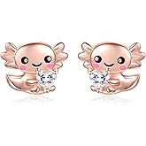Sterling Silver Axolotl Stud Earrings Hypoallergenic Adorable 1-12 Month Birthstone Axolotl Earrings Stud Cute Animal Jewelry Gifts