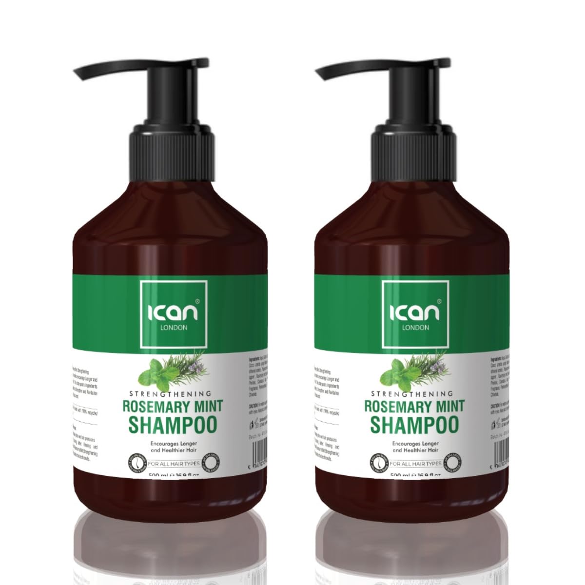 Ican London Rosemary Mint Strengthening Hair Shampoo, 500ml, Pack of 2